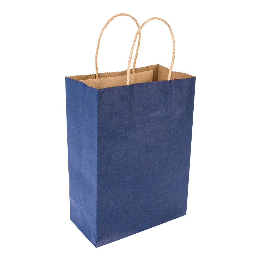 Bags, Shopping, 16 x 9.75 x 17.25 Inch, Paper, Dark Blue, with Handles,1 - 100 COUNT
