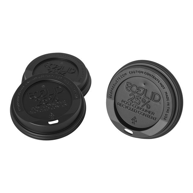 Lids, Flat, Sip-Thru, Plastic, Black, for Eco-Products 10-20 Ounce Hot Cups, Renewable & Compostable,10 - 100 COUNT