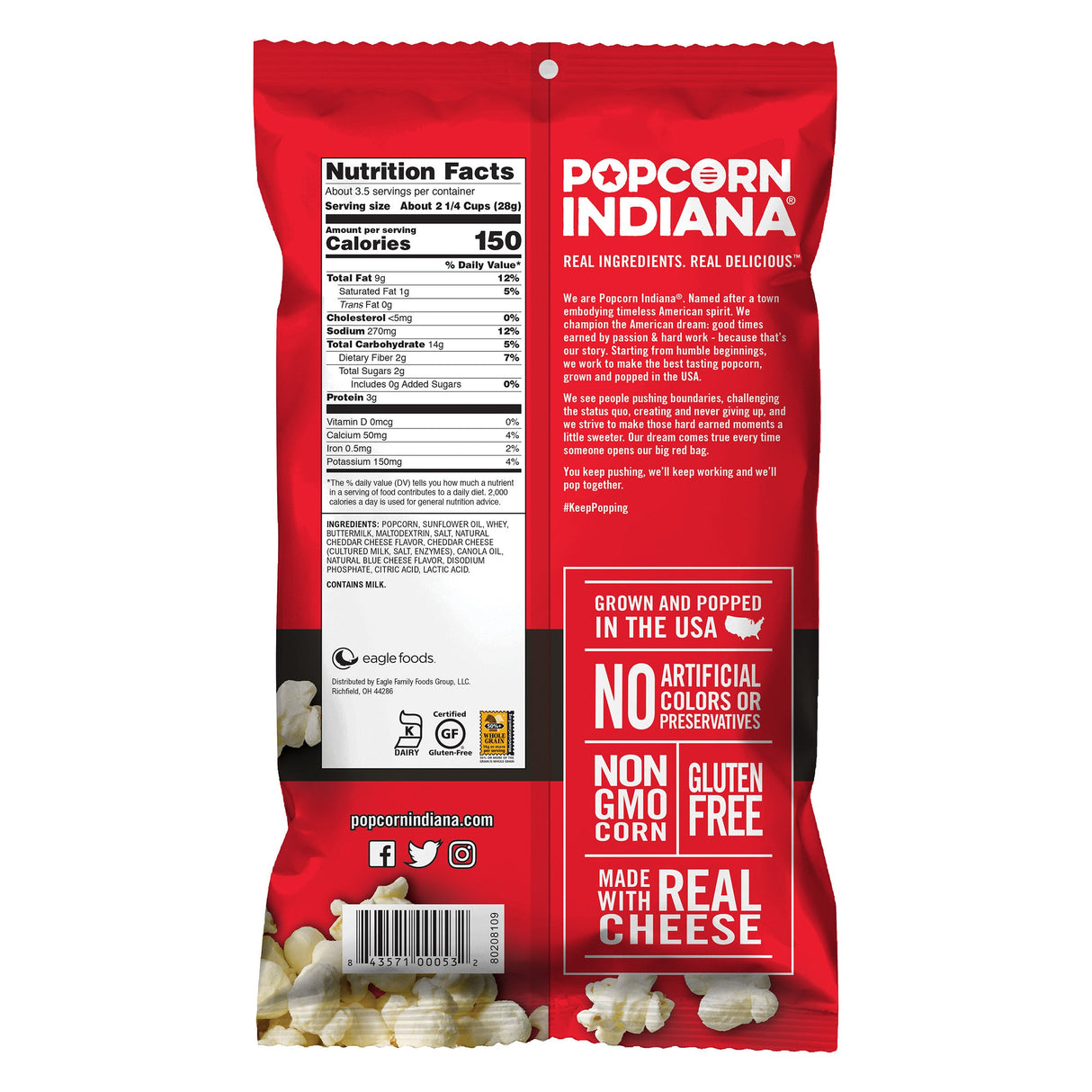 Popcorn, Aged White Cheddar, Large Single-Serve,6 - 3.5 OUNCE