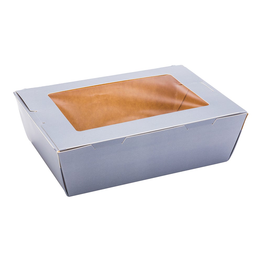 Boxes, Take-Out, 71 Ounce 8.75 x 6.5 x 2.5 Inch, Paper, Gray, Rectangle, Hinge Lock, with Window,1 - 200 COUNT
