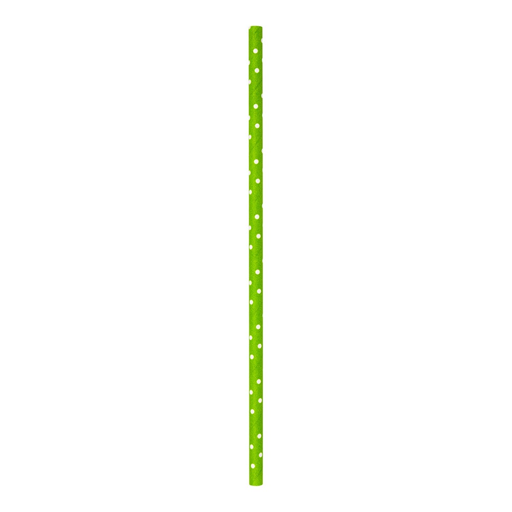 Straws, 7.75 Inch, Paper, Lime Green, with White Polka Dots, Biodegradeable,1 - 100 COUNT