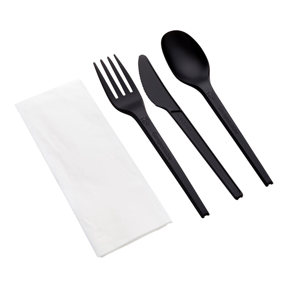 Cutlery Kits, Basic Nature, Plastic, White, with Napkin, Heat-Resistant & Compostable,1 - 100 COUNT