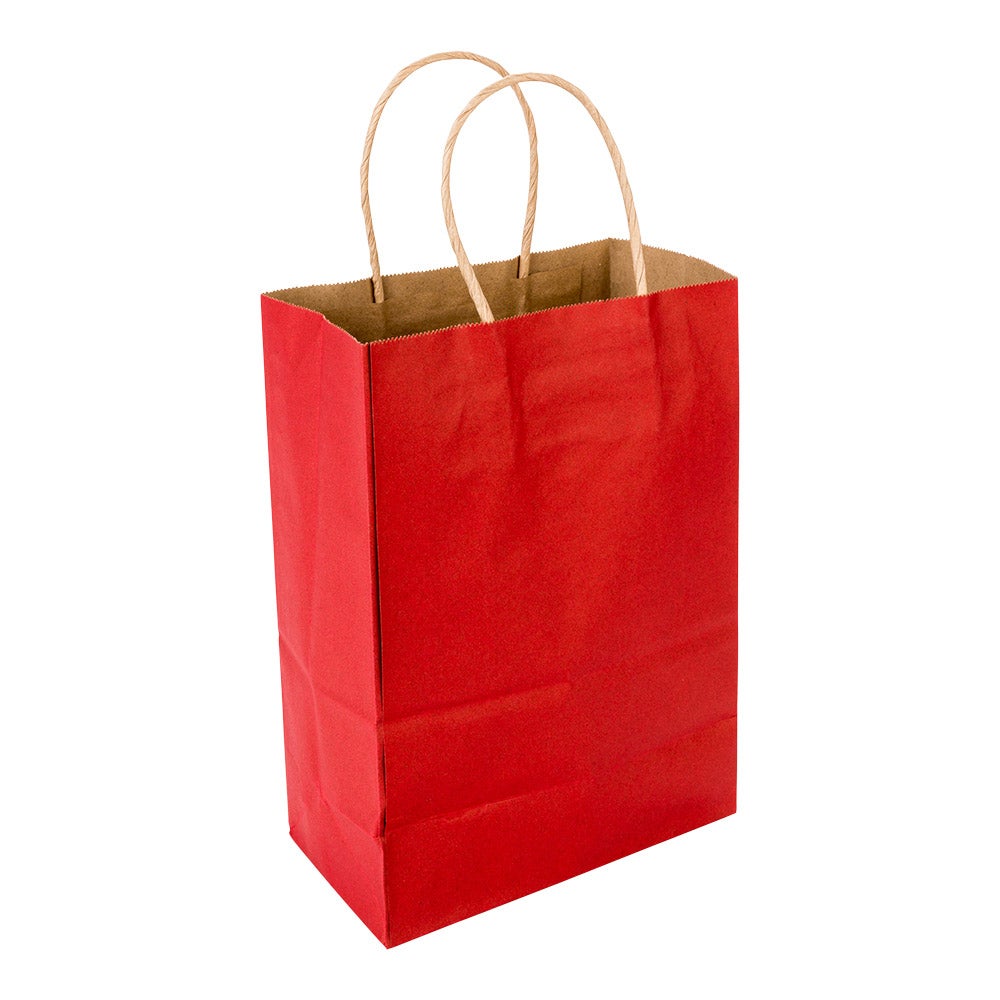 Bags, Shopping, 10 x 6.75 x 12 Inch, Paper, Red, with Handles,1 - 100 COUNT