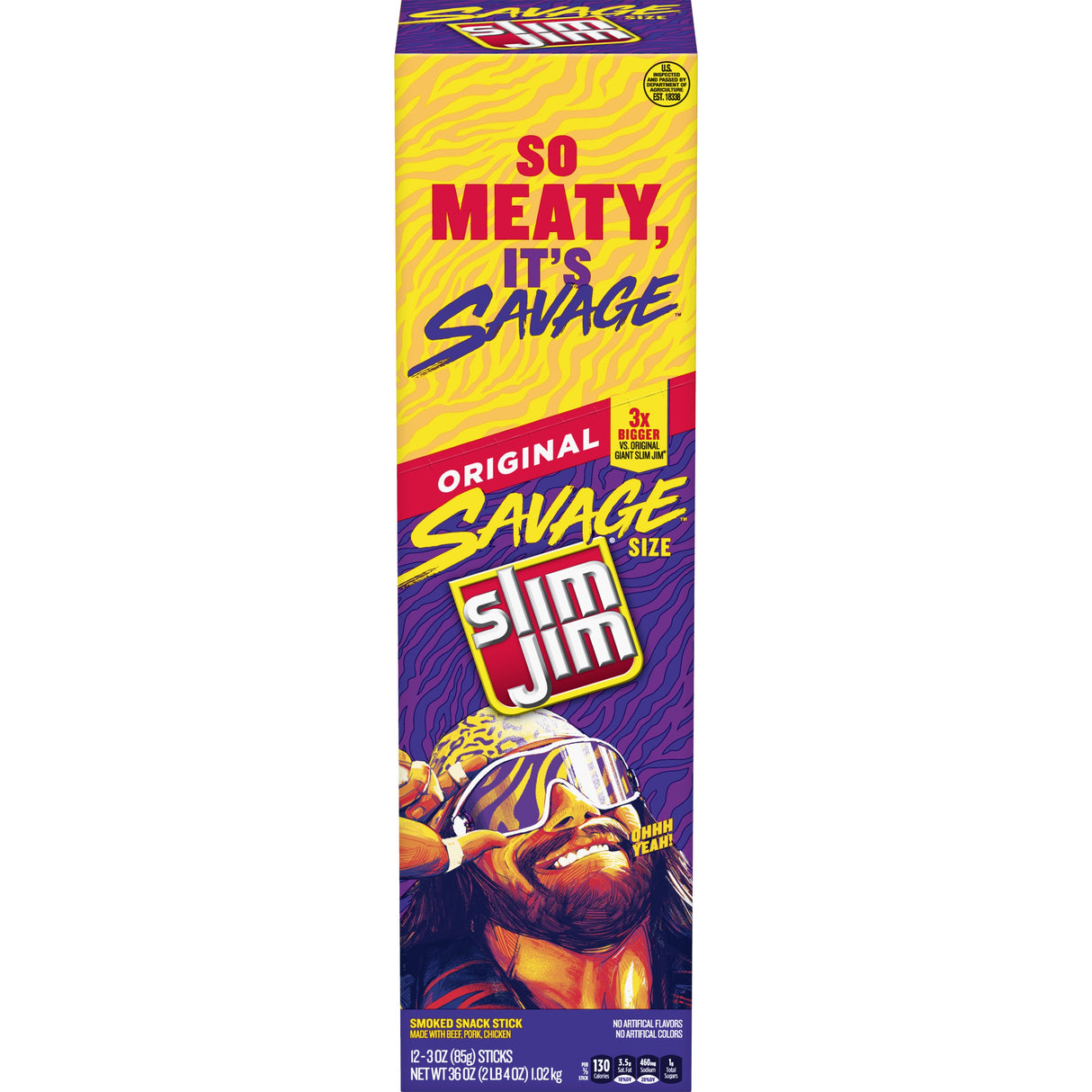 Snacks, Meat Stick, Savage Size, Original, 3 Ounce,6 - 12 COUNT