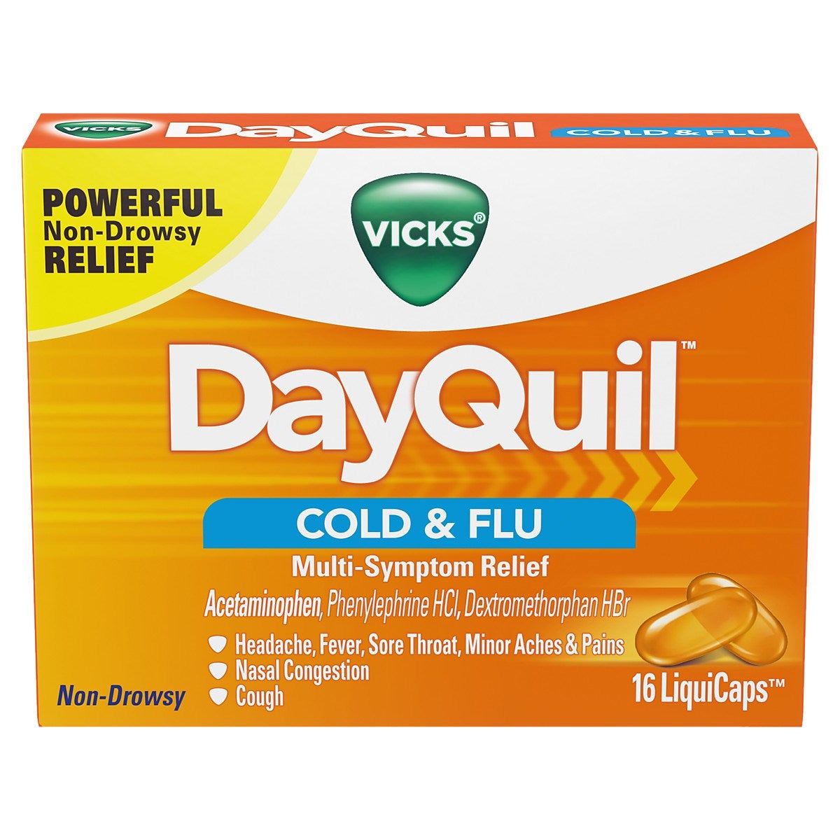 Medicine, Cold & Flu, Multi-Sympton Relief, Liquicaps, Non-Drowsy,24 - 16 COUNT