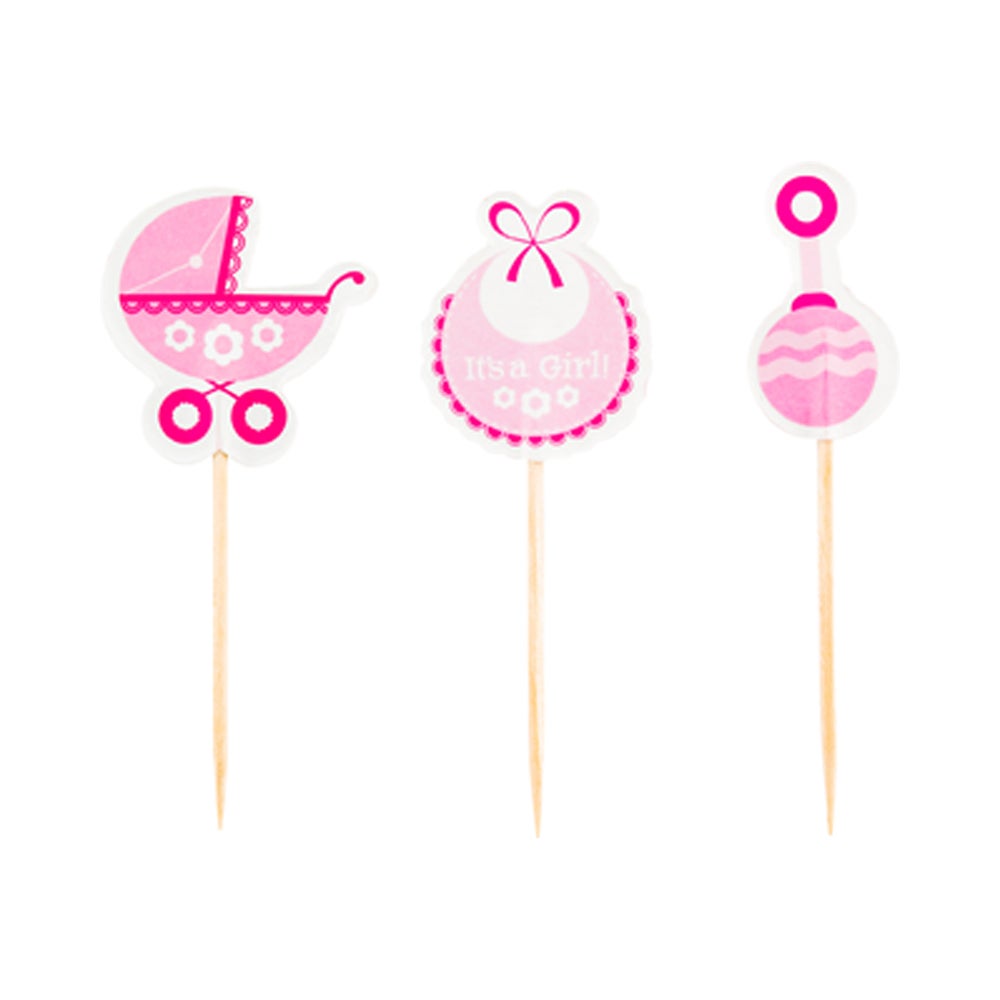 Cake Toppers, Baby Shower, 3.5 x 1.5 Inch, Paper, Pink, 24 Pieces,1 - 24 COUNT