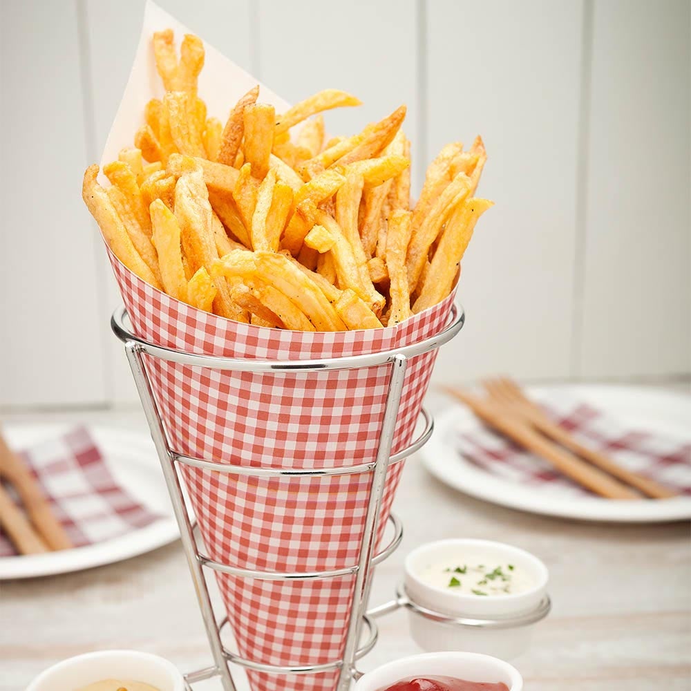 Holder, Medium Cone, 4.3 Inch, Singolo, Stainless Steel, With Triple Sauce Holder, 4.3 Linear Inch,1 - 1 EACH