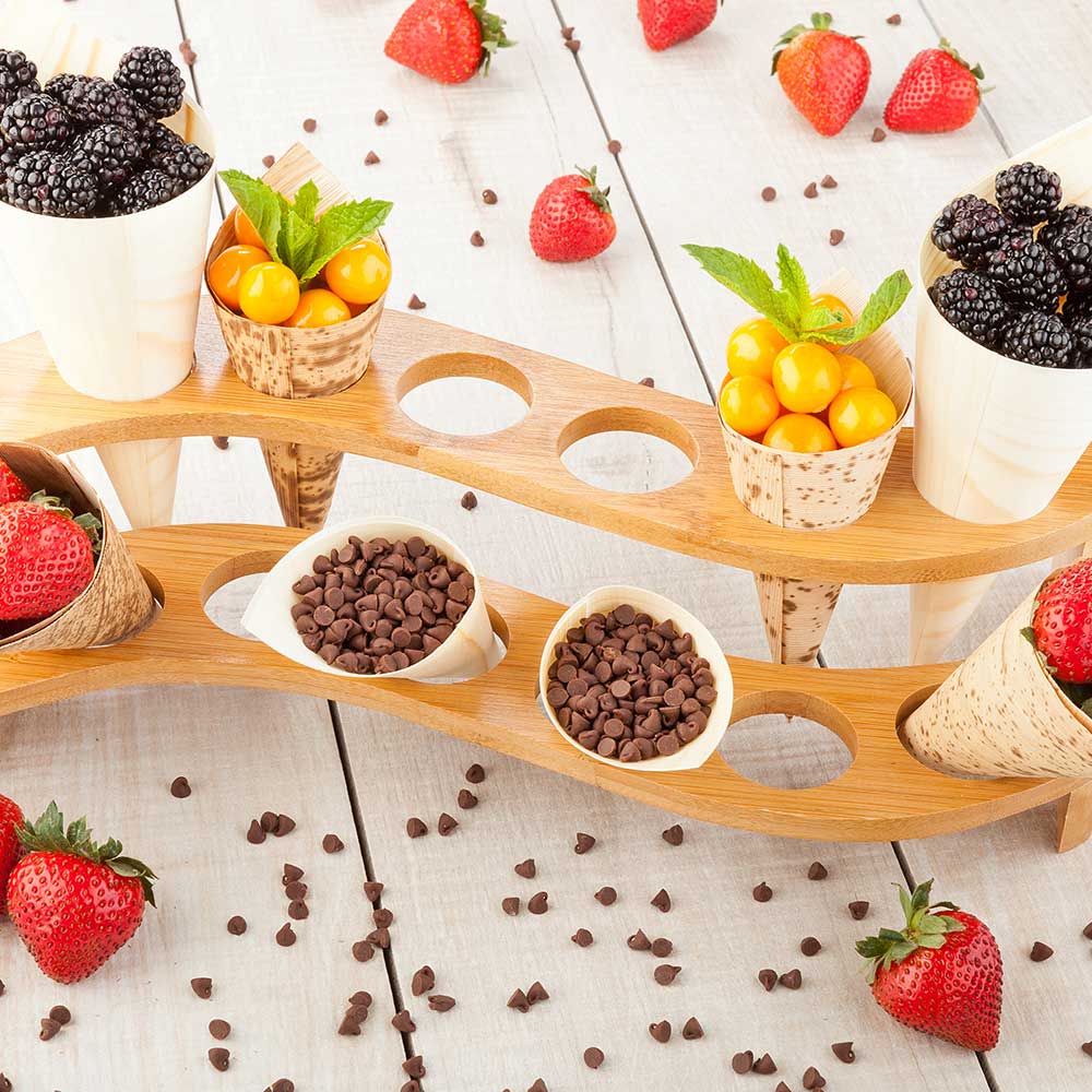 Holder, Cone, 12 Slot, Curved, Two-Levels, Bamboo,1 - 1 EACH