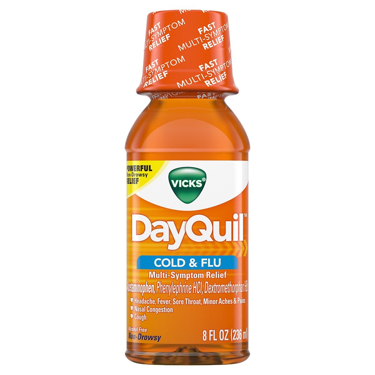 Medicine, Cold & Flu, Multi-Sympton Relief, Liquid, Non-Drowsy,12 - 8 FLUID