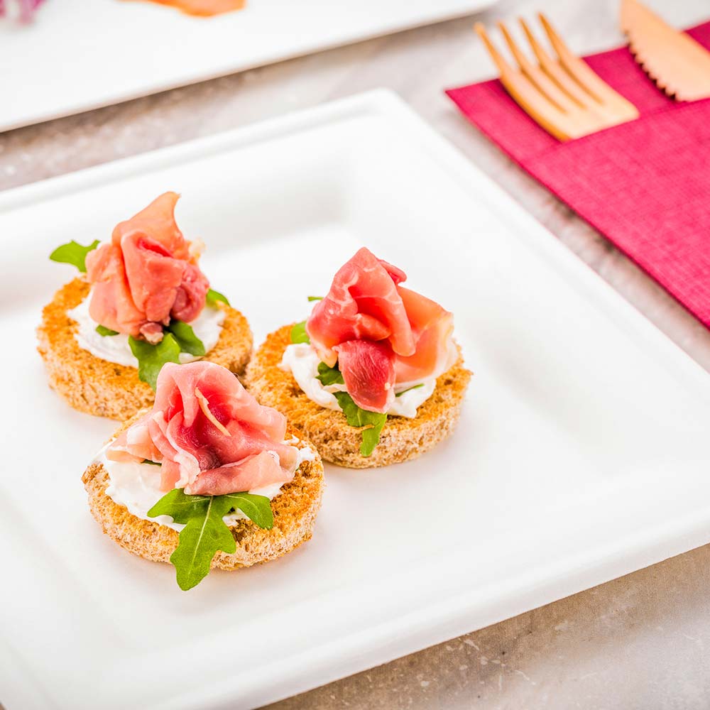 Plates, Salad, 8 Inch, Bagasse, White Collezione Design, 8 Linear Inch,1 - 100 COUNT