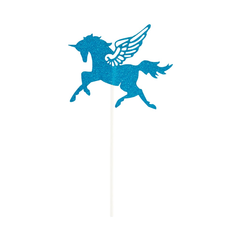 Cake Topper, Unicorn, 6 x 4.25 Inch, Paper, Blue, Glitter,1 - 100 COUNT