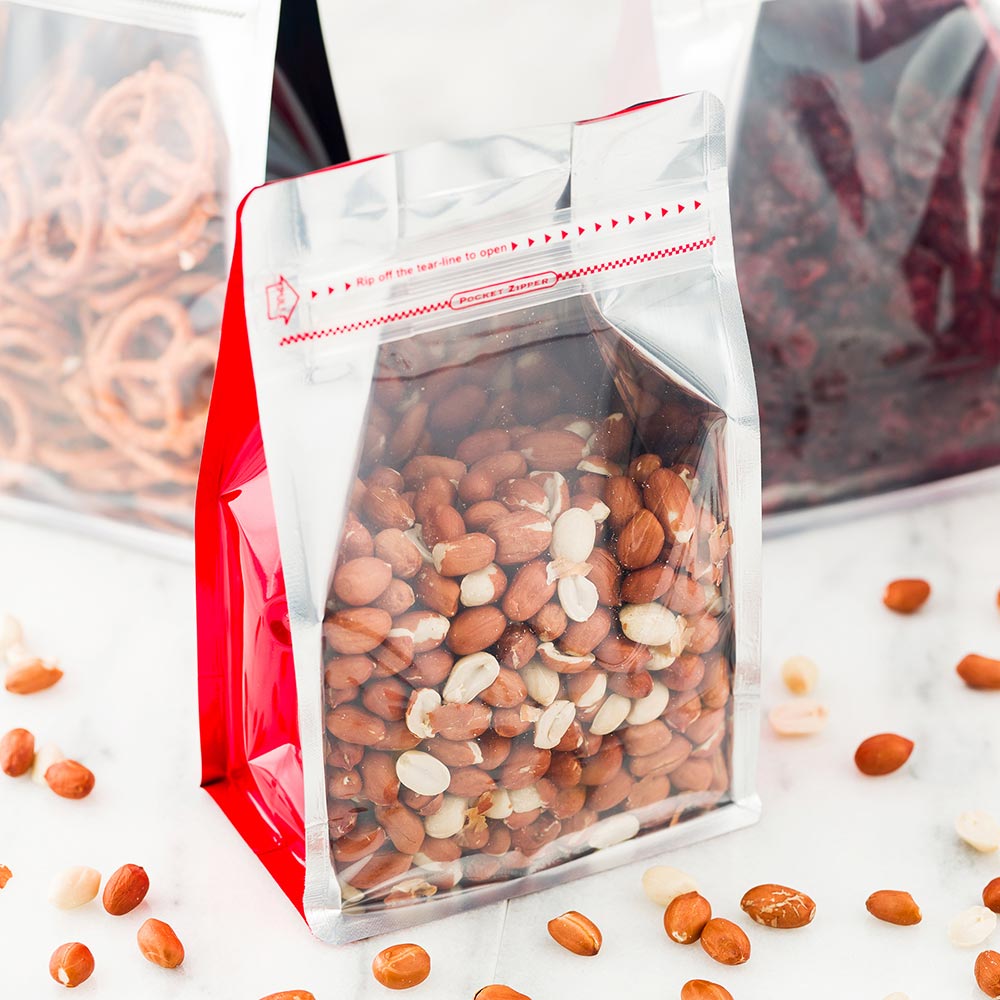 Bags, Heat-Sealable Snack, 7.9 x 4.9 Inch, Plastic, Red, Double Seal Rip Lock, with Window,1 - 100 COUNT