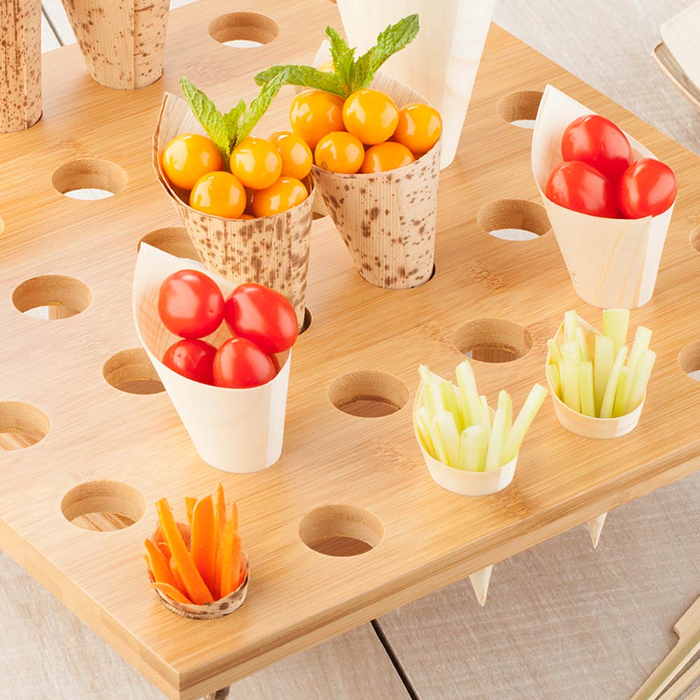 Tray, Cone Stand, 36-Slot, Bamboo Wood, Natural, Square, 13.5 Linear Inch,1 - 1 EACH