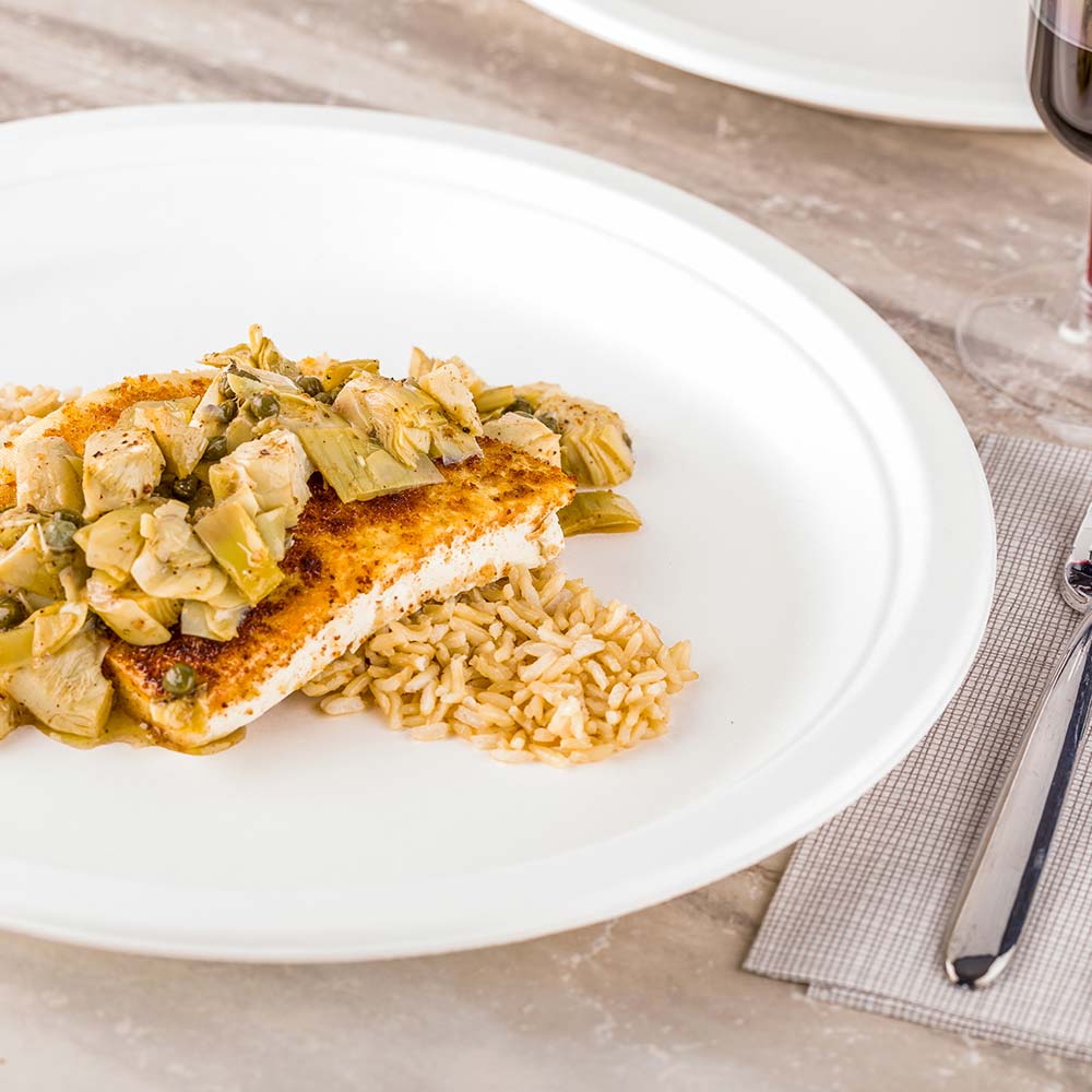 Plates, Dinner, 12 Inch, Bagasse, White Collezione Design, Round, 12 Linear Inch,1 - 100 COUNT