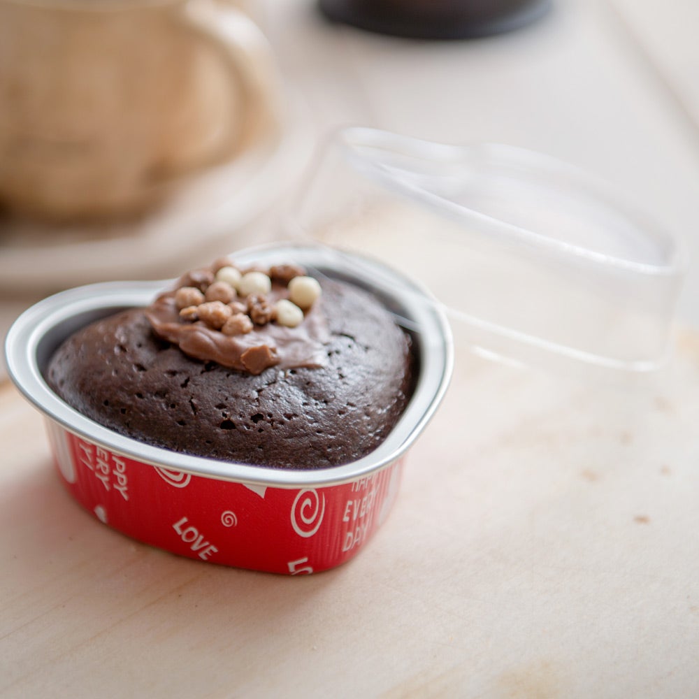 Cups, Bakery, 3.4 Ounce, Foil, Red with Clear Plastic Dome Lids, Heart-Shaped, 3.4 Ounce,1 - 100 COUNT