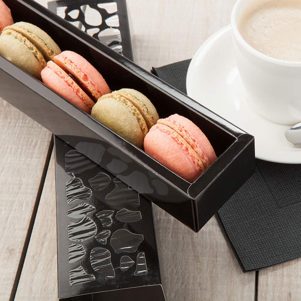 Packaging, Macaron, 10 Inch, Paper, Sentiero Black, 10 Linear Inch,1 - 100 COUNT