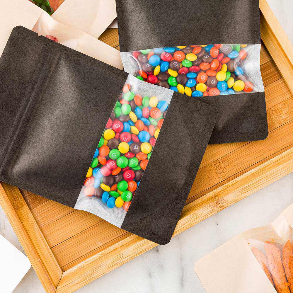 Bags, Heat-Sealable Snack, 7.1 Inch, Plastic, Black, with Window, 7.1 Linear Inch,1 - 100 COUNT