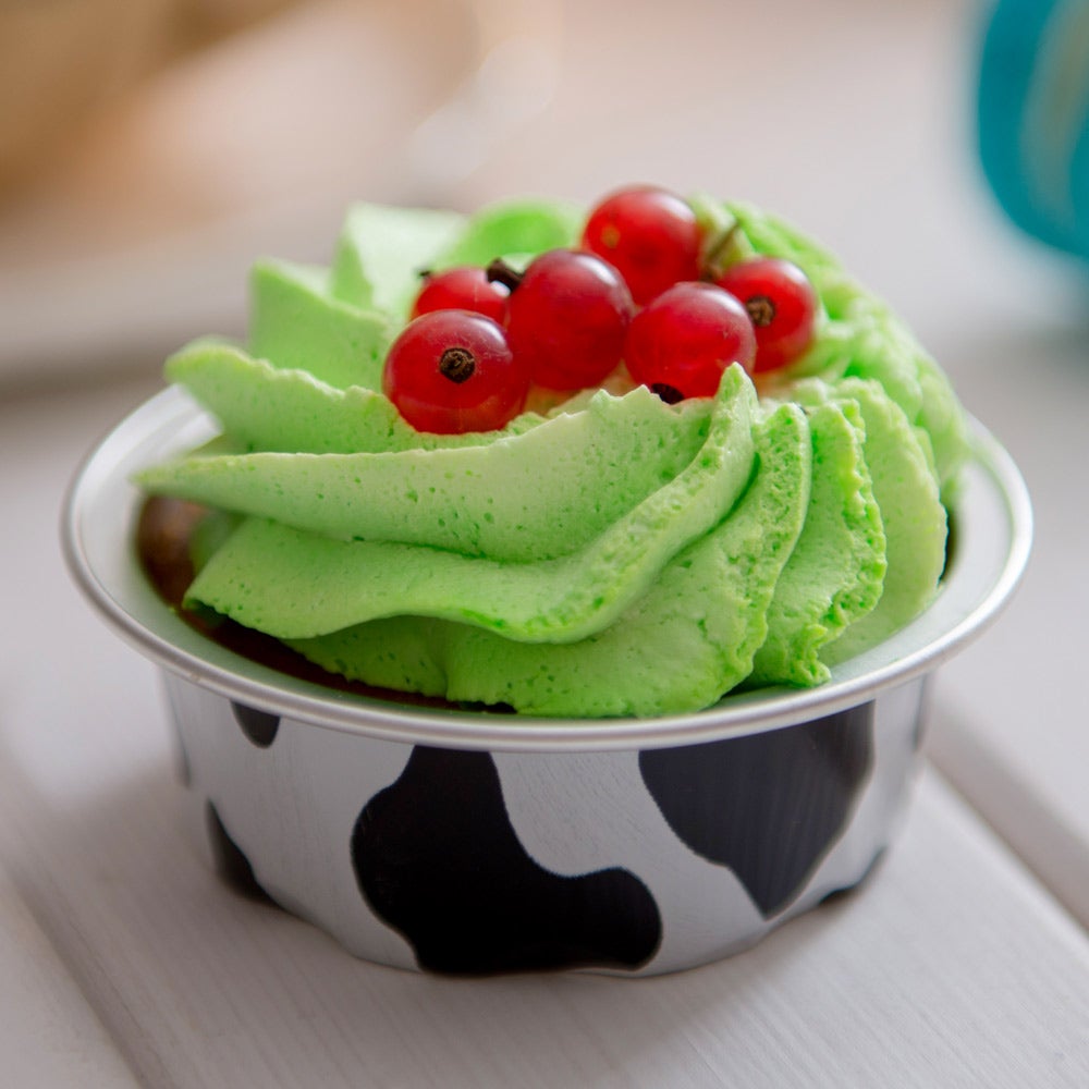 Cups, Bakery, 1.7 Ounce, Foil, Black & White Cow Spots with Clear Plastic Dome Lids, 1.7 Ounce,1 - 100 COUNT