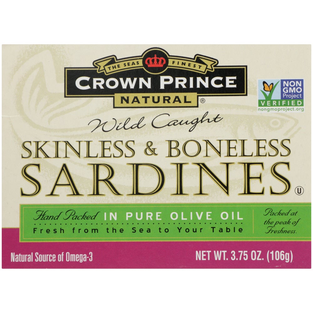 Sardines, Wild-Caught, Skinless & Boneless, in Pure Olive Oil,12 - 3.75 OUNCE