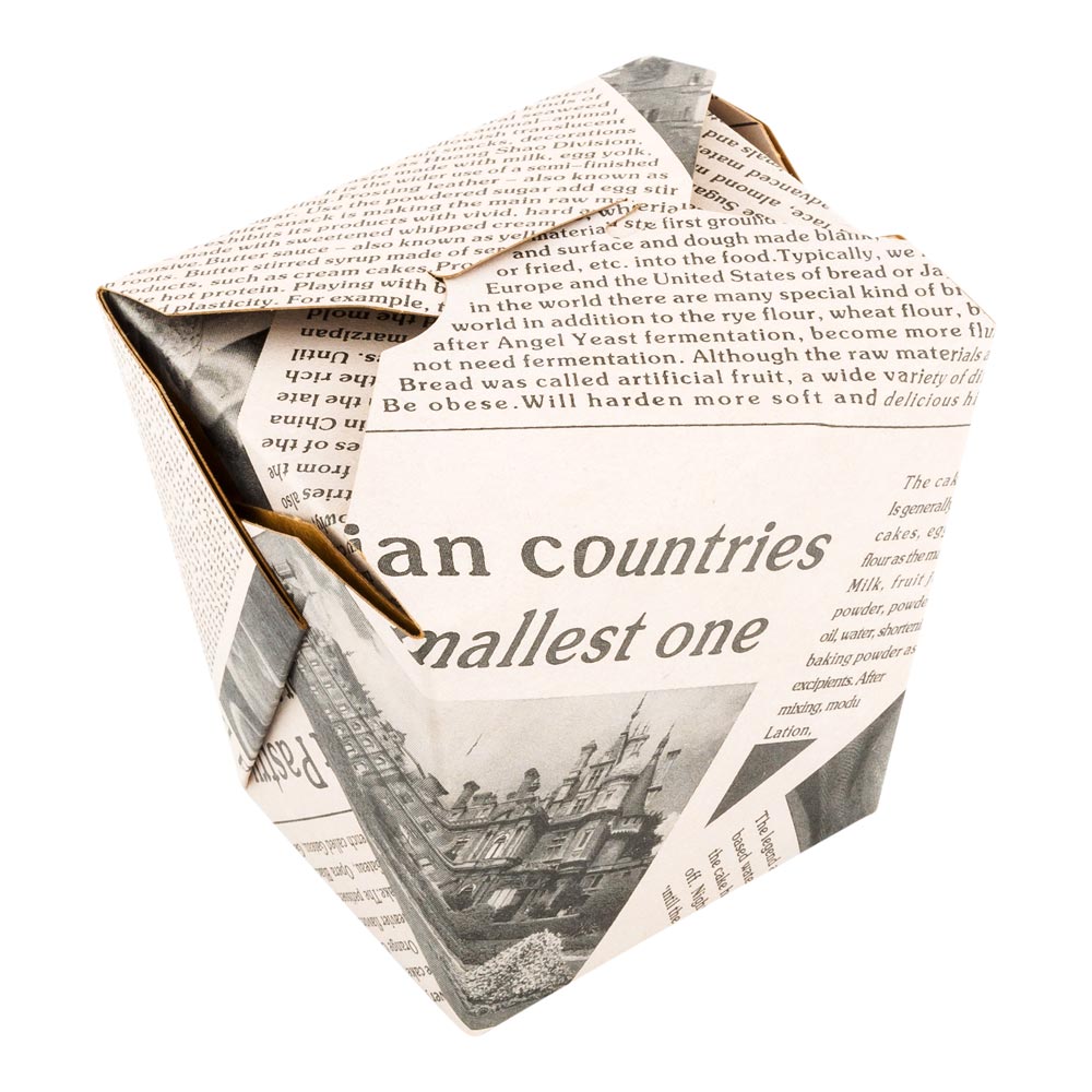 Containers, Noodle Take-Out, 26 Ounce, Paper, News Print, Square, 26 Ounce,1 - 200 COUNT
