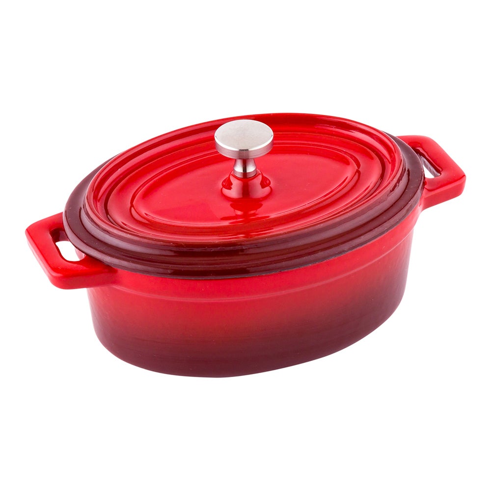 Dish, Casserole, 9 Ounce, Oval, Red Enameled, Cast Iron, Mini, with Stainless Steel Knob,1 - 1 EACH