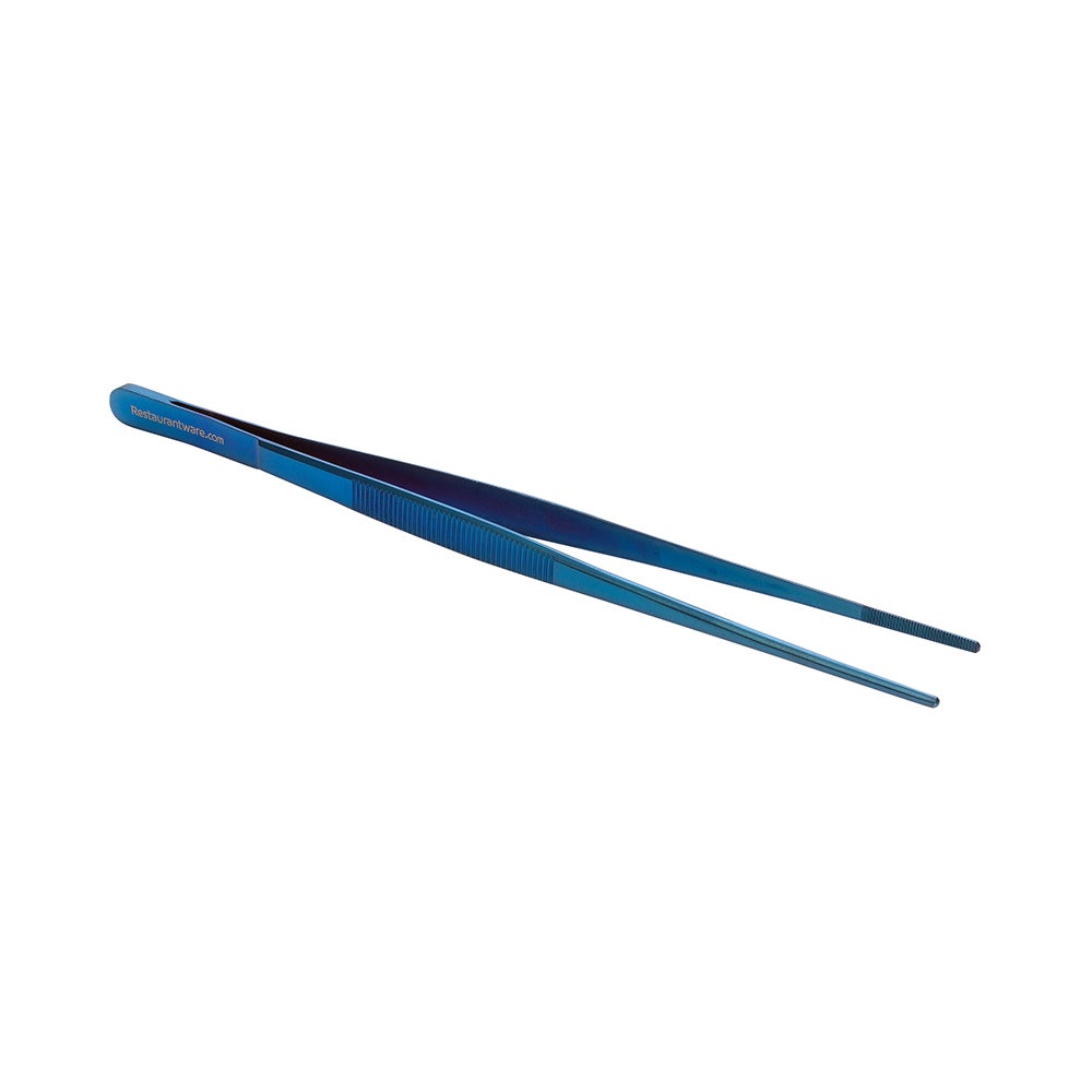 Tweezers, Straight, Short, 9.4 Inch, Titanium Blue Stainless Steel, 9.4 Linear Inch,1 - 1 EACH