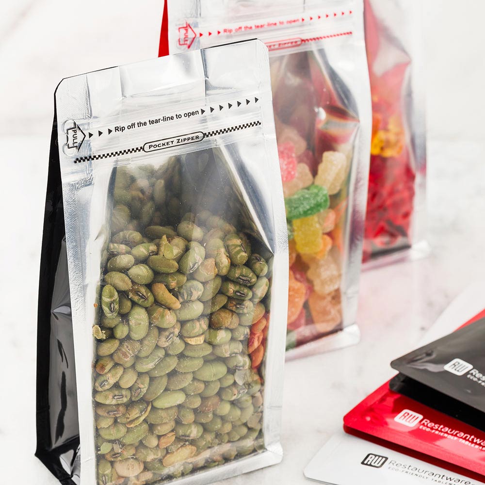 Bags, Heat-Sealable Sandwich, 7.9 x 3.9 Inch, Plastic, Black, Double Seal Rip Lock, with Window,1 - 100 COUNT