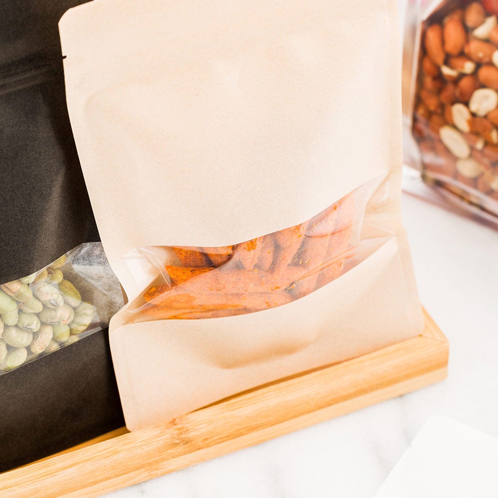 Bags, Heat-Sealable Snack, 8.1 Inch, Plastic, Kraft Brown, with Window, 8.1 Linear Inch,1 - 100 COUNT