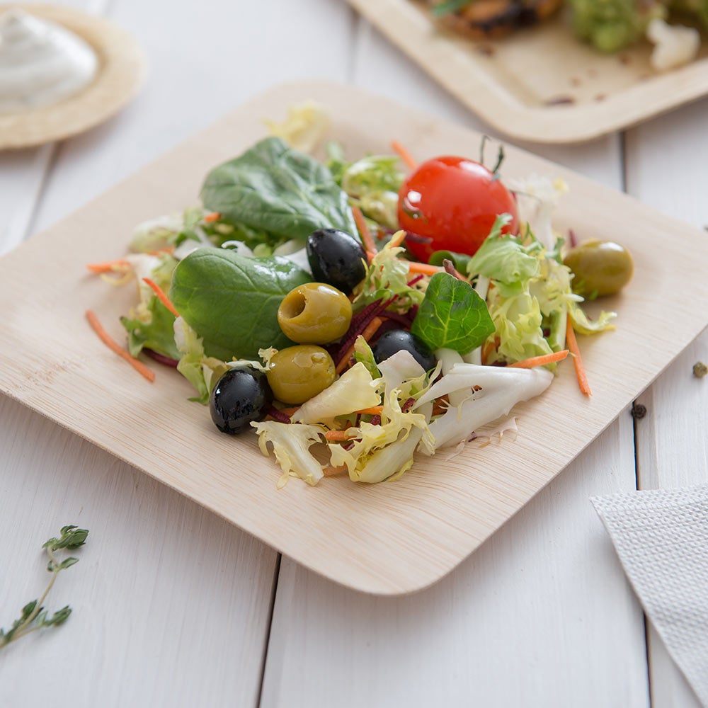 Plates, 7 Inch, Bamboo Veneer, Natural, Square, 7 Linear Inch,1 - 100 COUNT