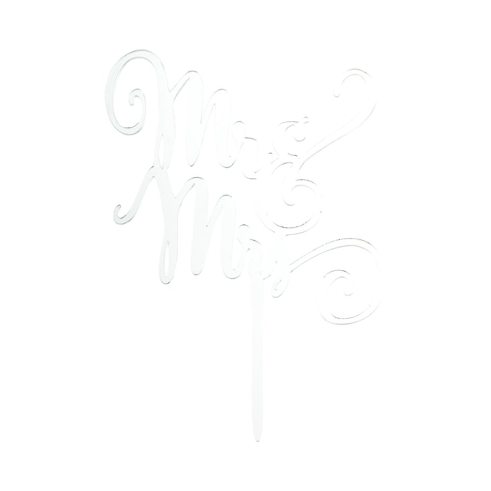 Cake Topper, Mr. & Mrs., 7 x 5.5 Inch, Acrylic, Silver, Mirrored,1 - 1 EACH