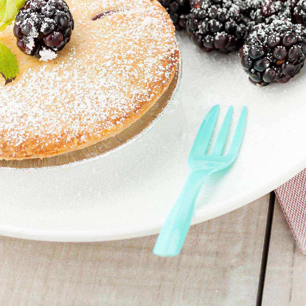 Forks, Cake, Heavyweight Plastic, Teal, 4 Inch, with Knife-Edge, 4 Linear Inch,1 - 500 COUNT