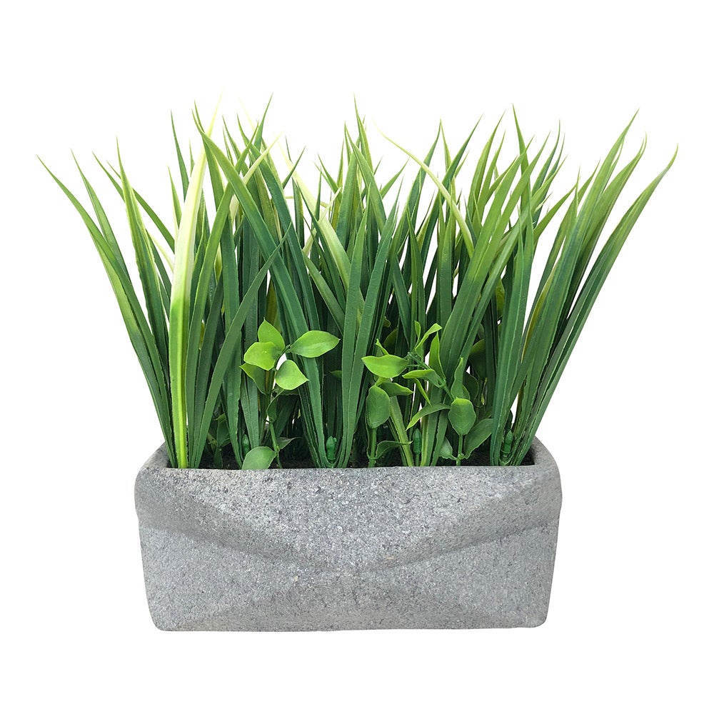 Table Art, Faux Succulent Arrangement, 6.25 x 6.25 x 10.25 Inch, Plastic, in Rectangular Gravel Concrete Planter,1 - 1 EACH