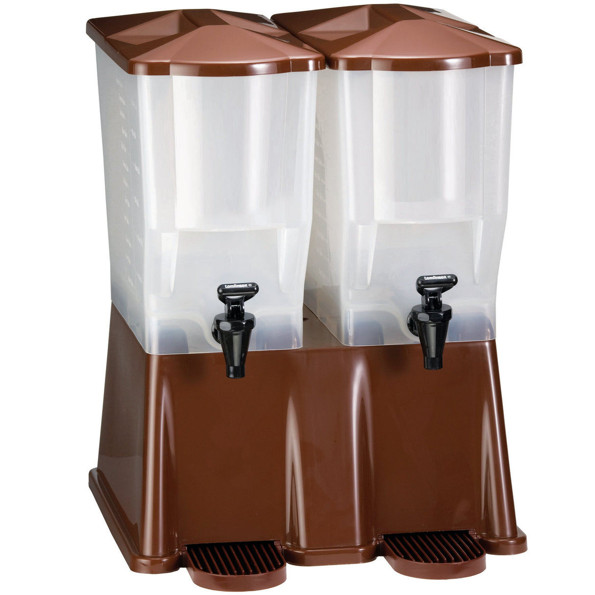 Beverage Dispenser, Cold, 3 Gallon, Twin Slimline, Clear with Brown Base, Polypropylene, with Drip Tray,1 - 1 EACH
