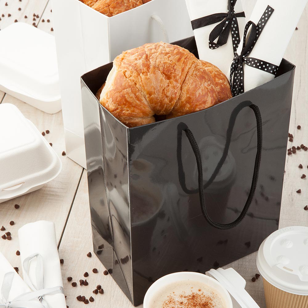 Bags, Shopping, 5 x 5.5 Inch, Paper, Black, With Handle,1 - 10 COUNT