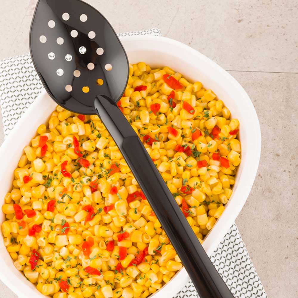 Spoons, Catering Service, Perforated, 13 Inch, Black Plastic, 13 Linear Inch,1 - 1 EACH