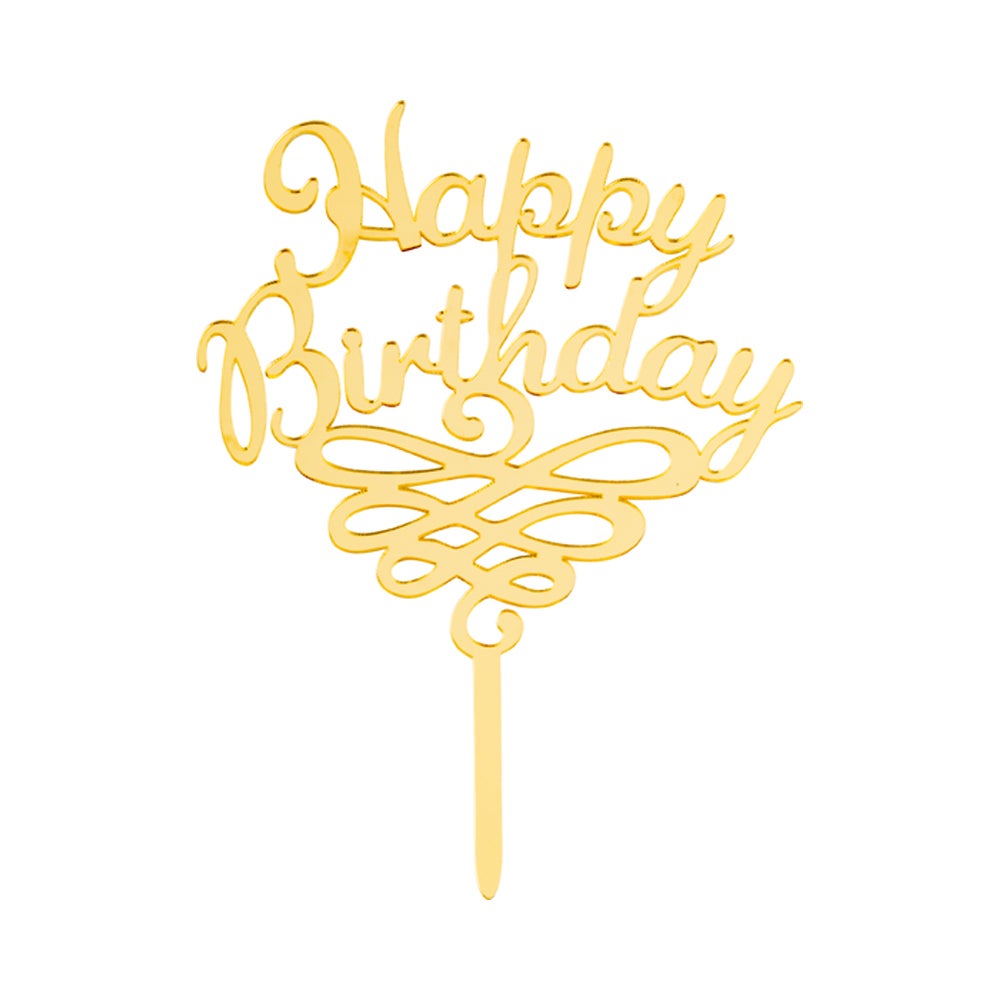 Cake Topper, Happy Birthday, 6.5 x 5 Inch, Acrylic, Gold, Swirls, Mirrored,1 - 1 EACH