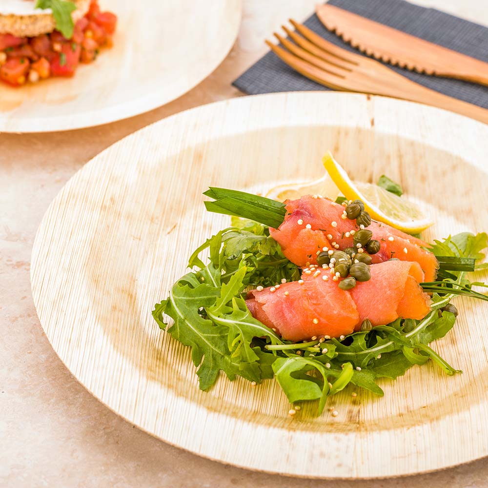 Plates, 9 Inch, Bamboo, Natural, Round, 9 Linear Inch,1 - 50 COUNT