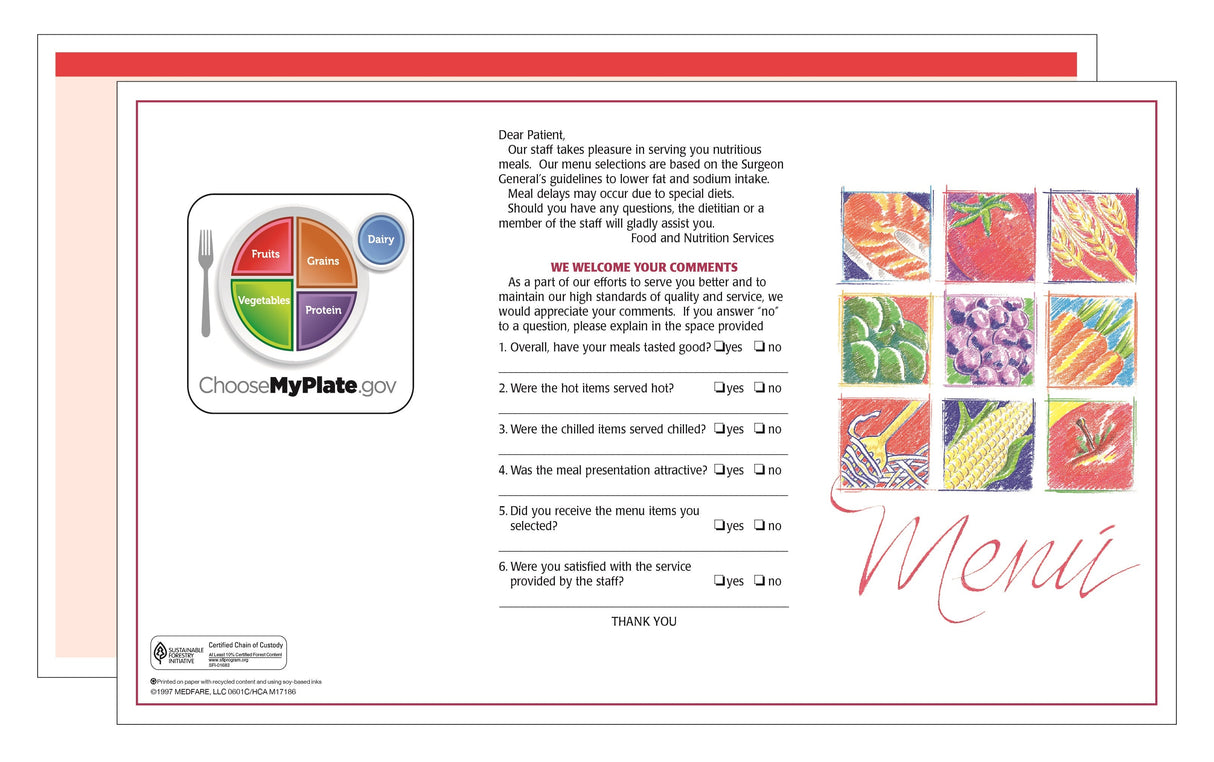 Menus, Red, Blank, Market Medley,1 - 500 COUNT