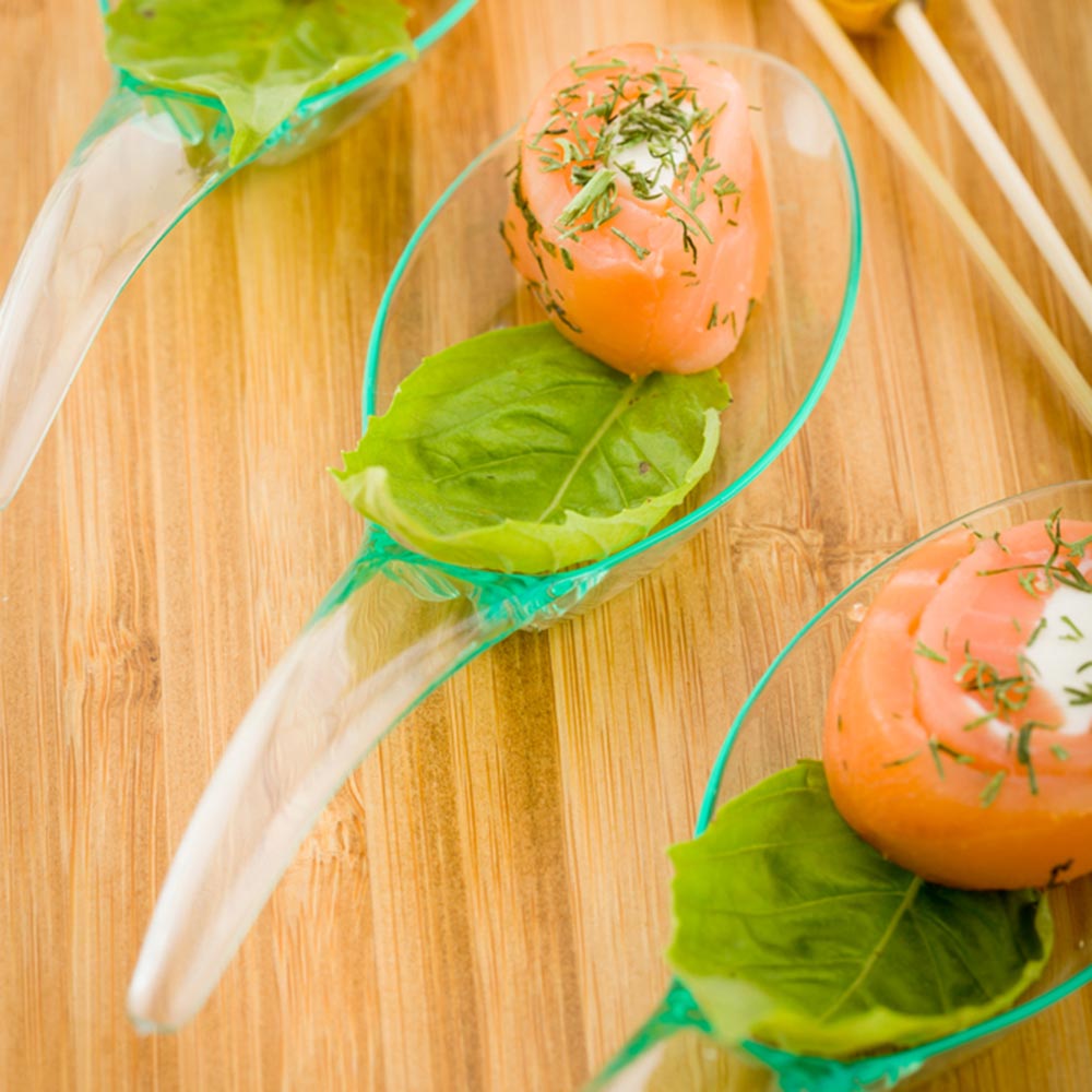 Spoons, Tasting, 5 Inch, Plastic, Sea Green Wave Design, Heavyweight, 5 Linear Inch,1 - 100 COUNT