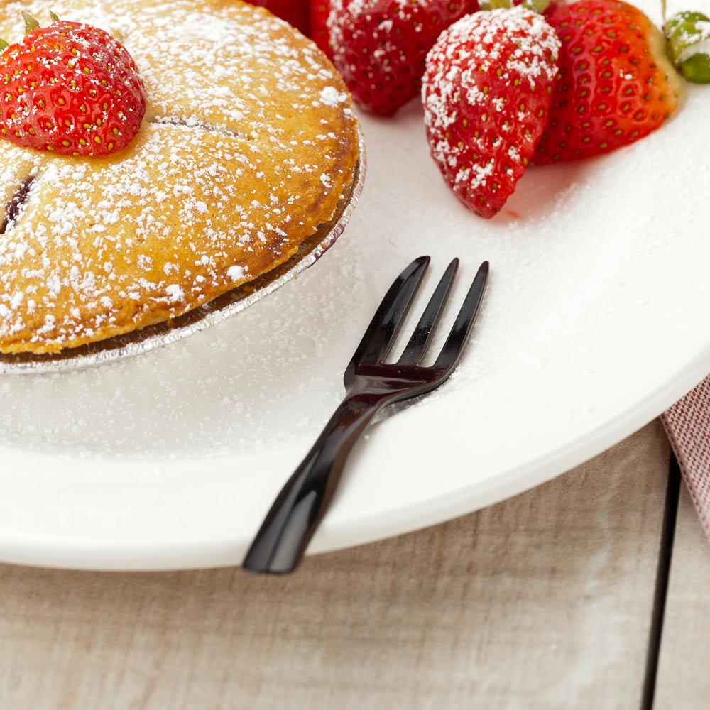 Forks, Cake, Heavyweight Plastic, Black, 4 Inch, with Knife-Edge, 4 Linear Inch,1 - 500 COUNT