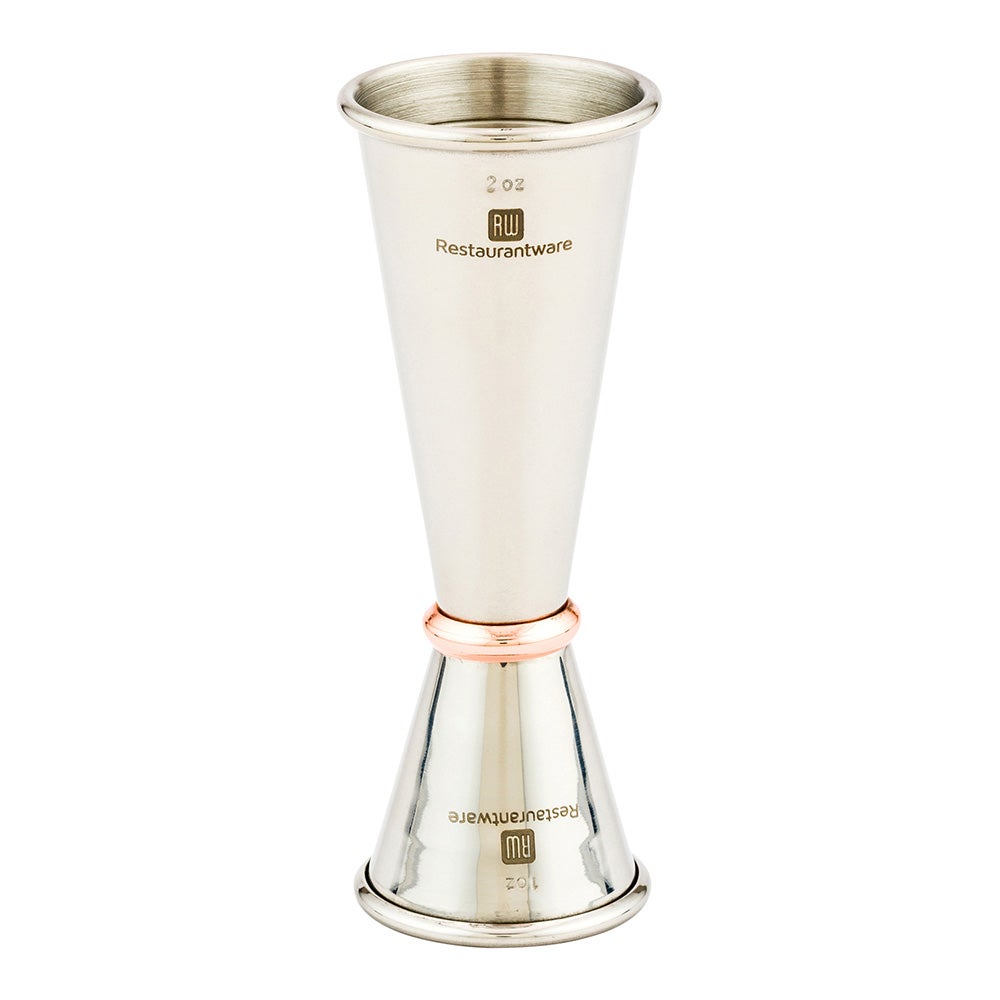 Jigger, Double, 1 & 2 Ounce, Stainless Steel Mirror, with Copper Plated Ring, 2 Ounce,1 - 1 EACH