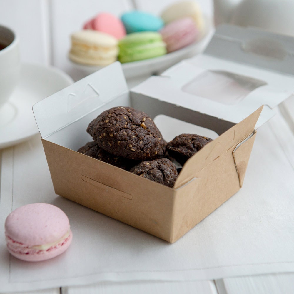 Containers, Lunch Box, Mini, Paper, Kraft Cafe Vision Design, Square, with Window,1 - 200 COUNT