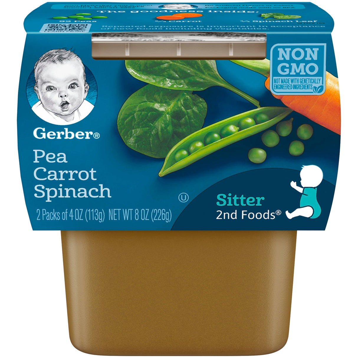 Baby Food, Pea/Carrot/Spinach, 2nd Foods, Pouch, 4 Ounce,8 - 2 COUNT