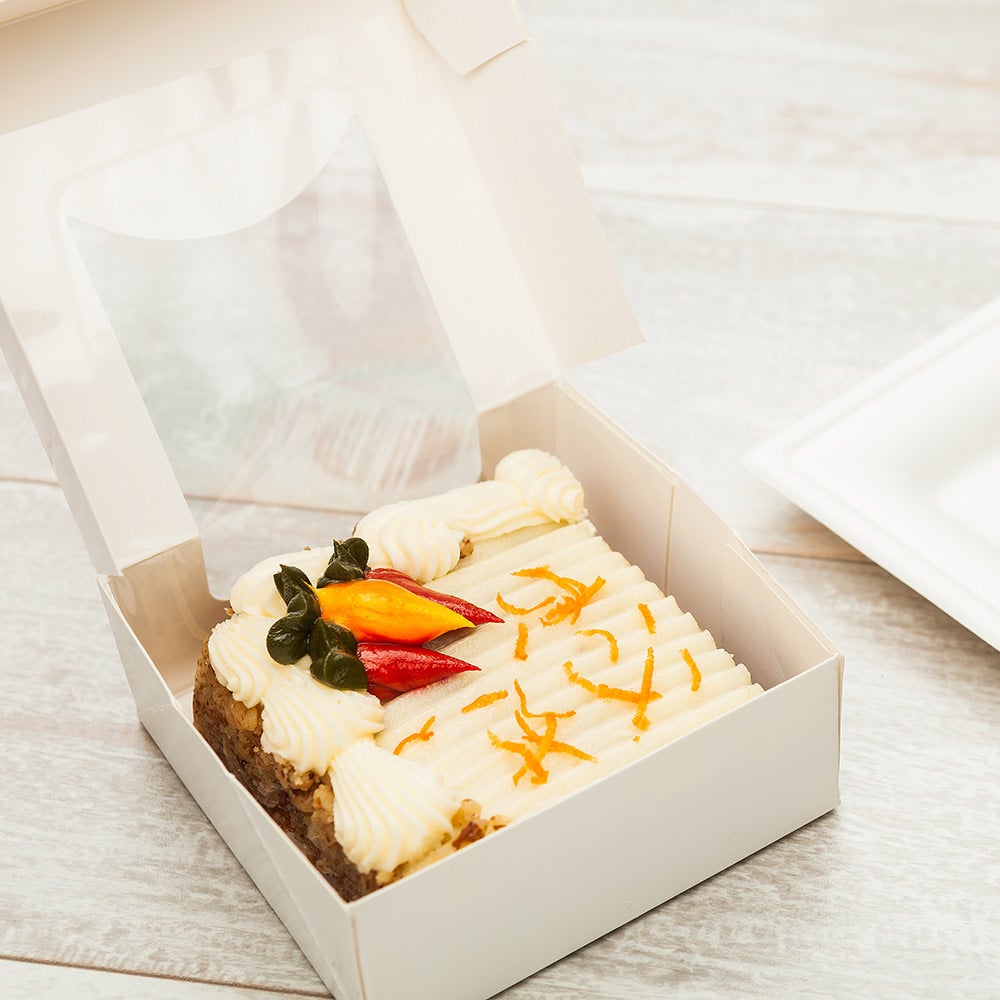 Containers, Take-Out, 3.9 Inch, Paper, White Cafe Vision Design, Square, with Window,1 - 200 COUNT