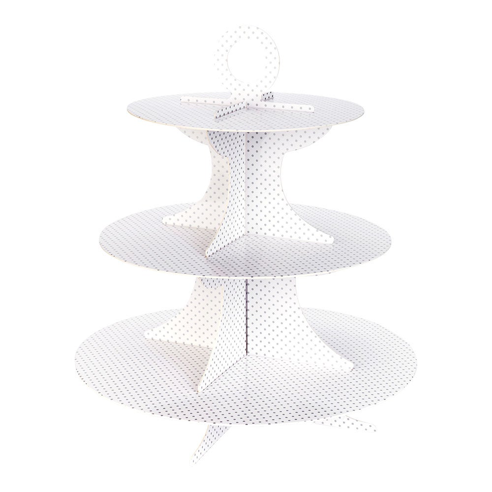 Cupcake Stand, 3-Tier, 13.5 x 13.5 x 14 Inch, Cardboard, White, with Gray Polka Dots,1 - 1 EACH