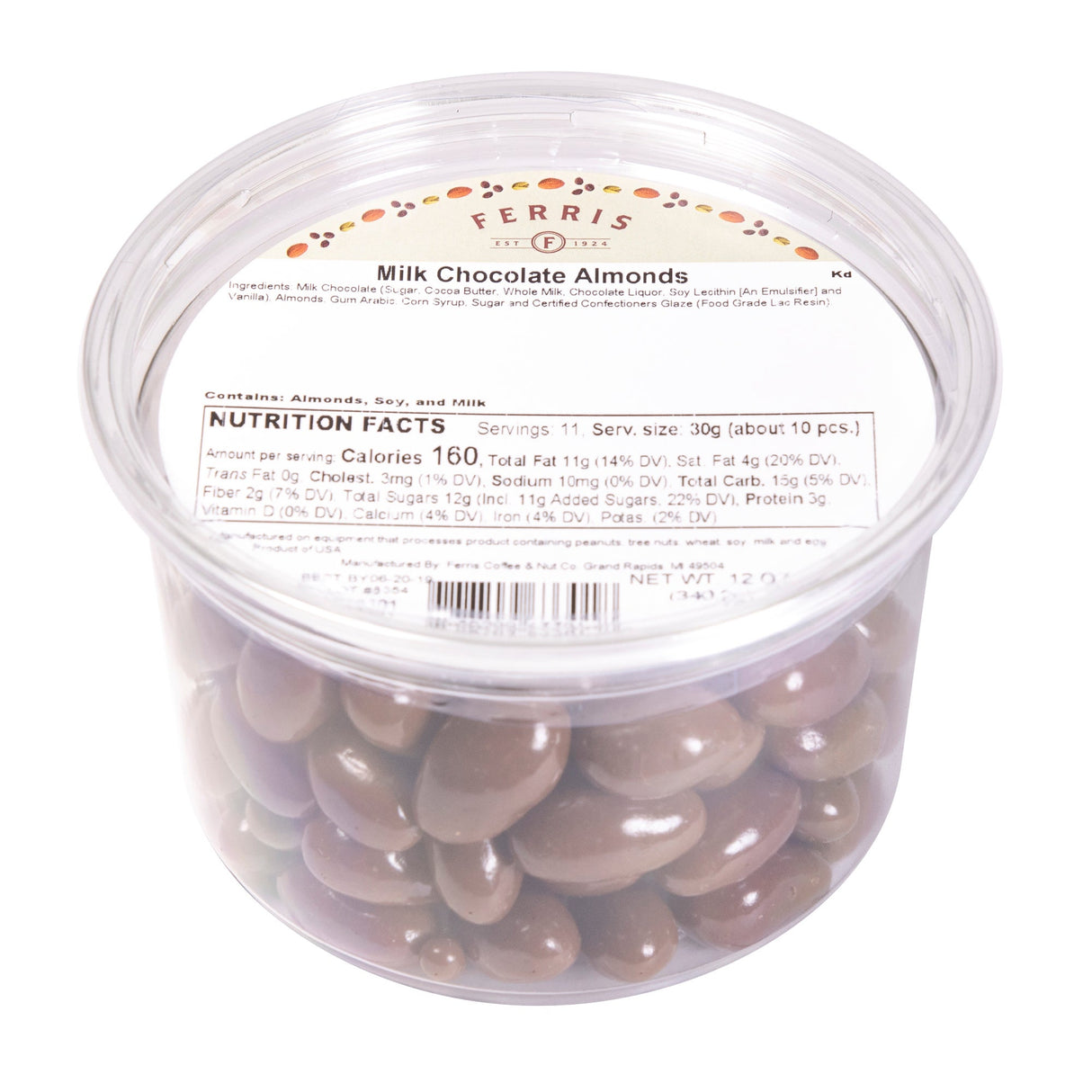 Almonds, Covered, Milk Chocolate, in Deli Cup,12 - 12 OUNCE