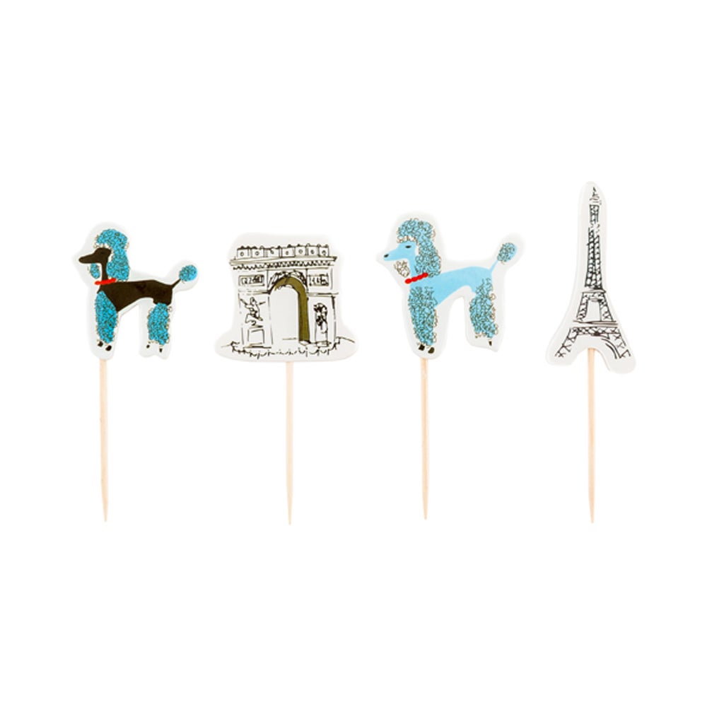 Cake Toppers, Paris, 3.25 x 1.25 Inch, Paper, Assorted, 24 Pieces,1 - 24 COUNT