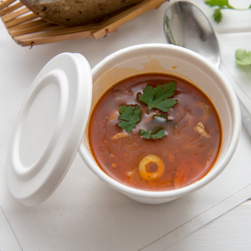 Lids, Bagasse, White, for Collezione Soup Containers,1 - 100 COUNT