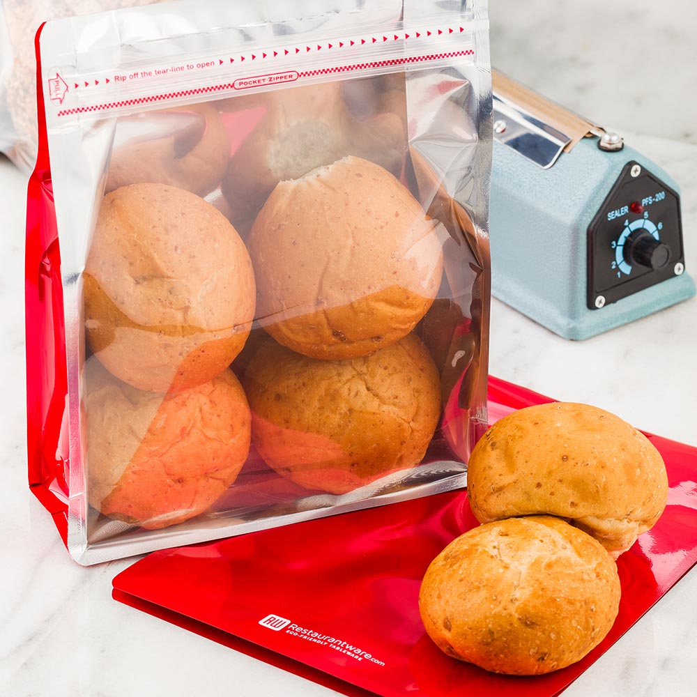 Bags, Heat-Sealable Snack, 9.4 x 7.5 Inch, Plastic, Red, Double Seal Rip Lock, with Window,1 - 100 COUNT