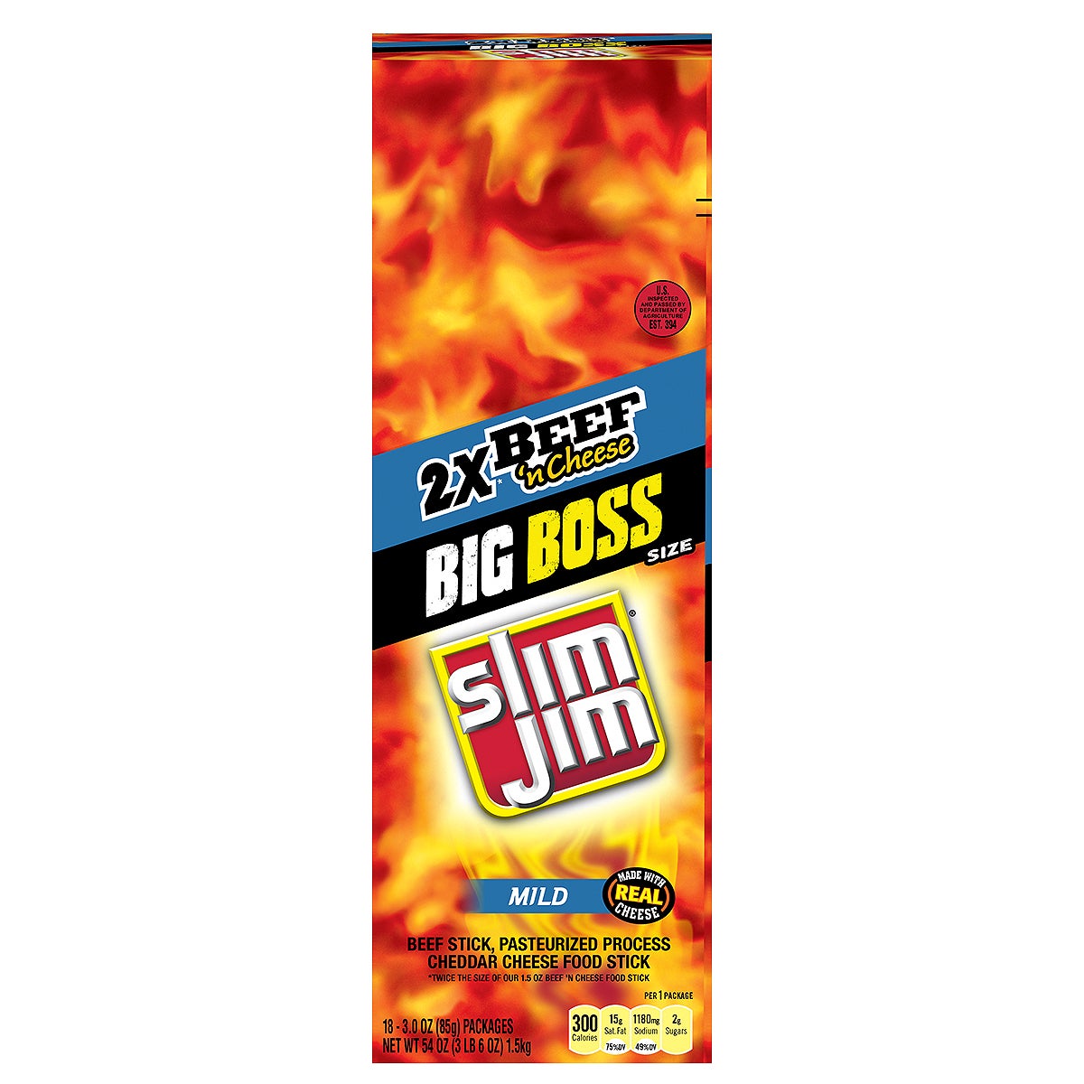 Beef Sticks, Mild Beef & Cheese, 3 Ounce,6 - 18 COUNT